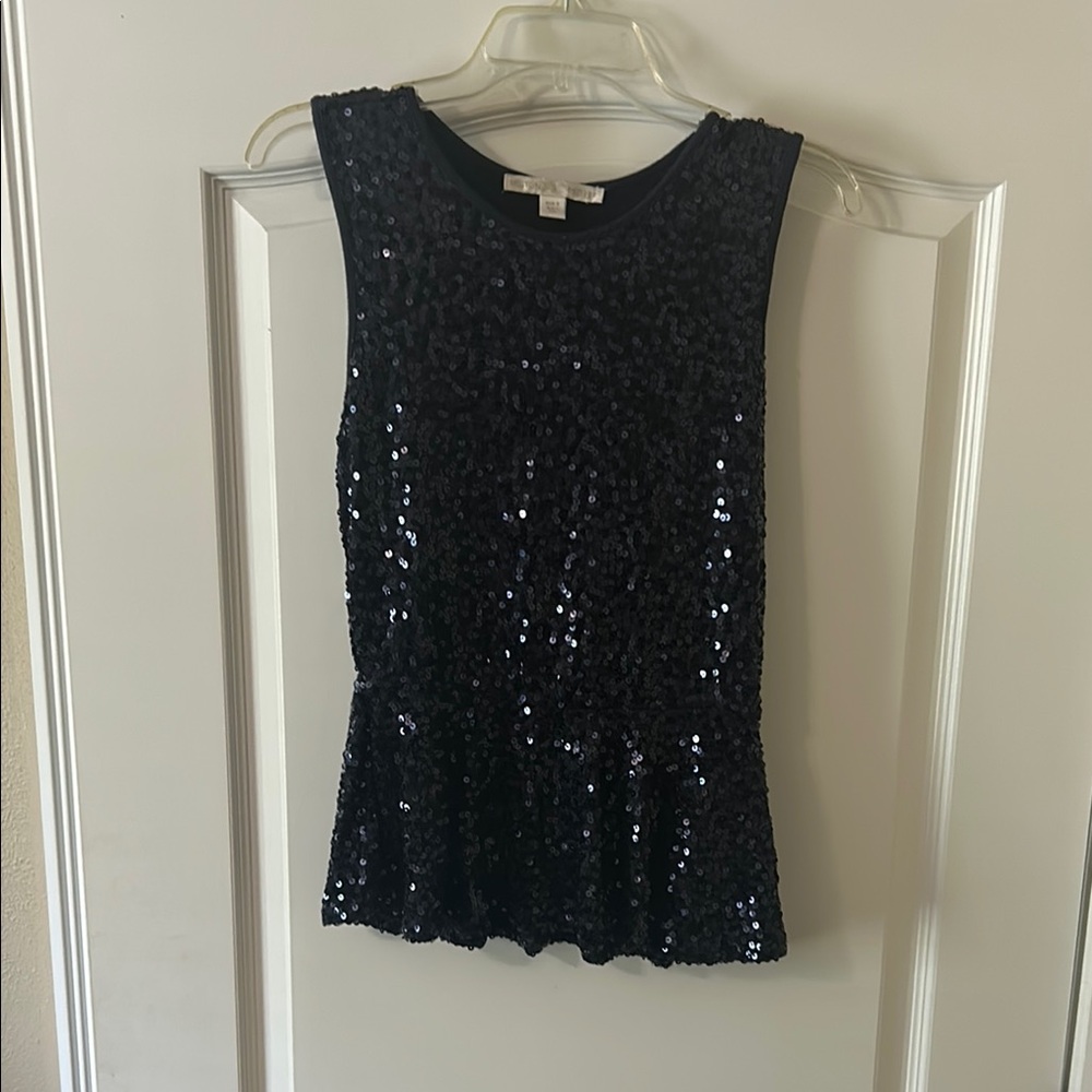 Boston Proper Navy Sequin Peplum Tank Top